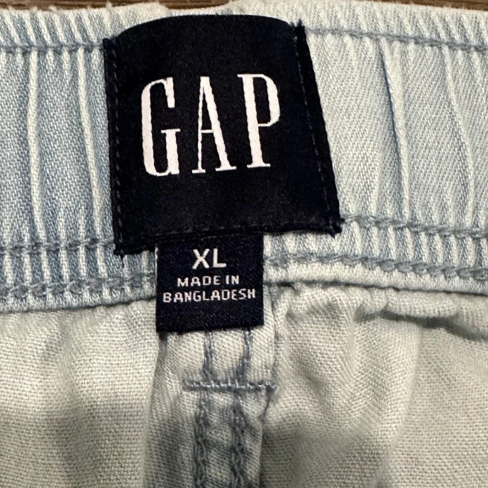 Gap Womens XL Light Wash Chambray Wide Leg Drawstring Pintuck Pants Slit Hem